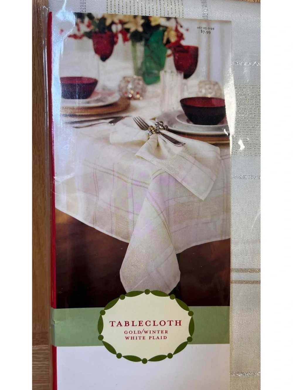 2002 Target Gold and Winter White Plaid Oblong Tablecloth 60x120 inches